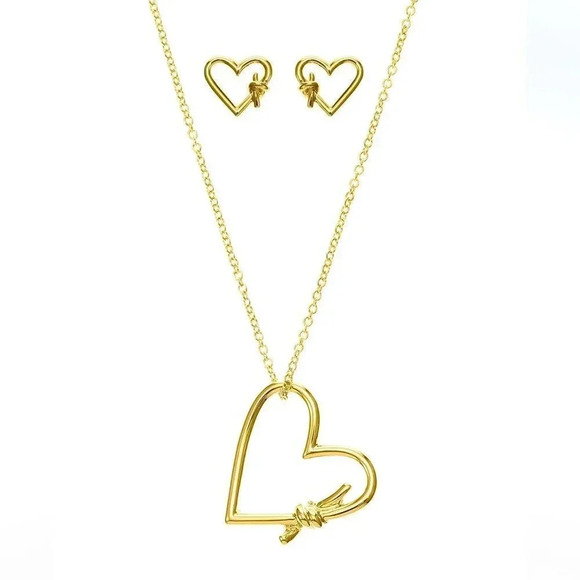 Heart Knotted Heart Pendant Necklace& Drop Earrings Set - Picture 1 of 2